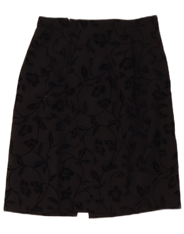 Gonna a trapezio da donna vintage UK 10 piccola W28 poliestere floreale nero