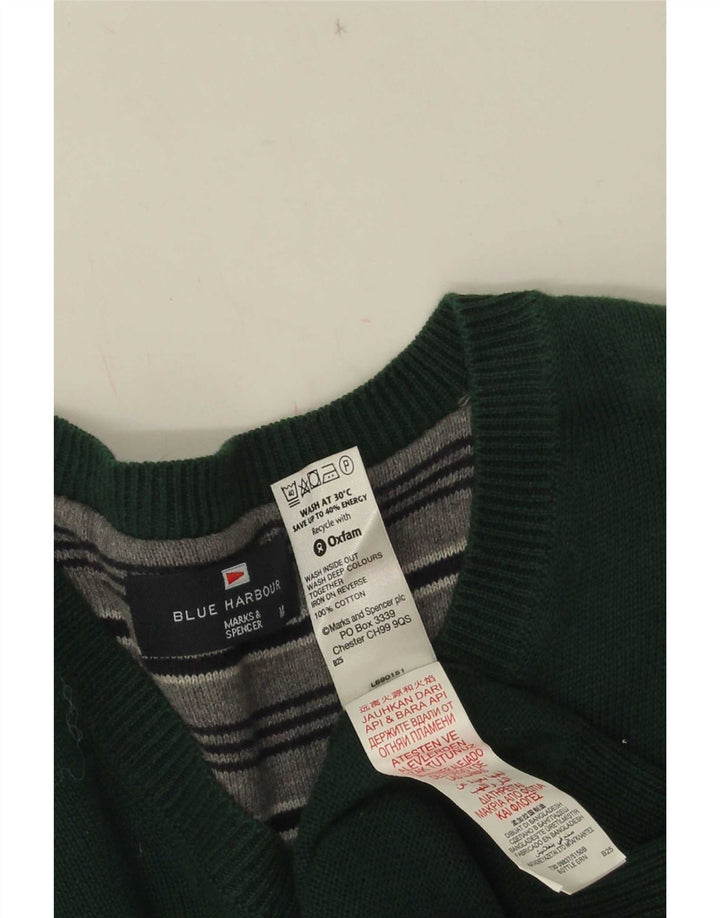 Maglione da uomo con scollo a V blu Harbour Marks & Spencer in cotone verde medio