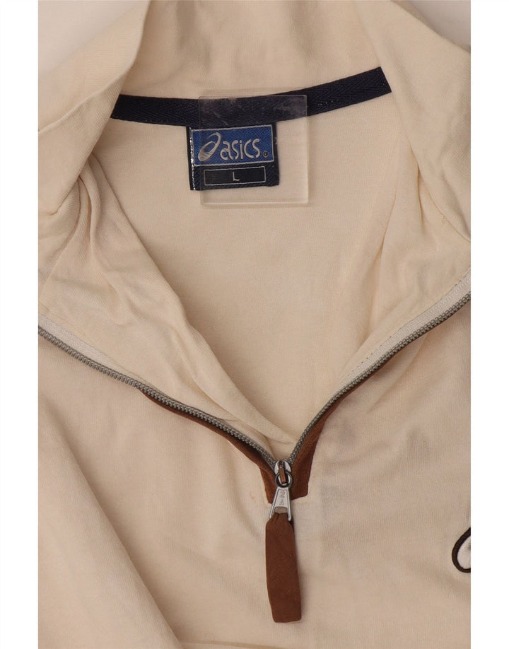 T-shirt ASICS da uomo con collo e zip, taglia grande, colore bianco sporco