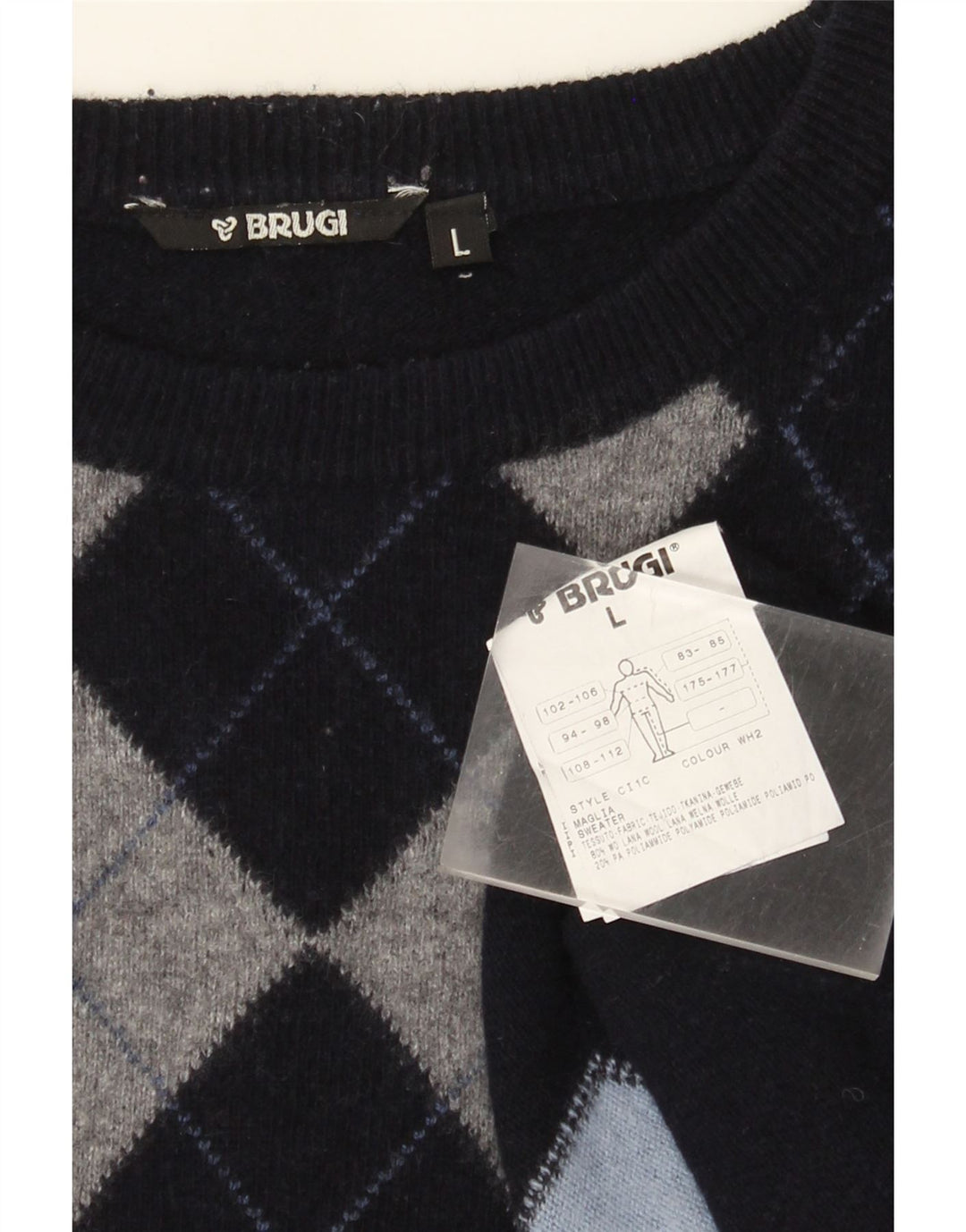 Brugi Uomo Maglione Girocollo Maglione Grande Blu Navy Argyle/Diamante Lana