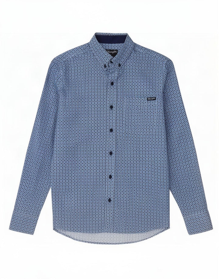 Camicia da uomo Wrangler piccola in cotone geometrico blu