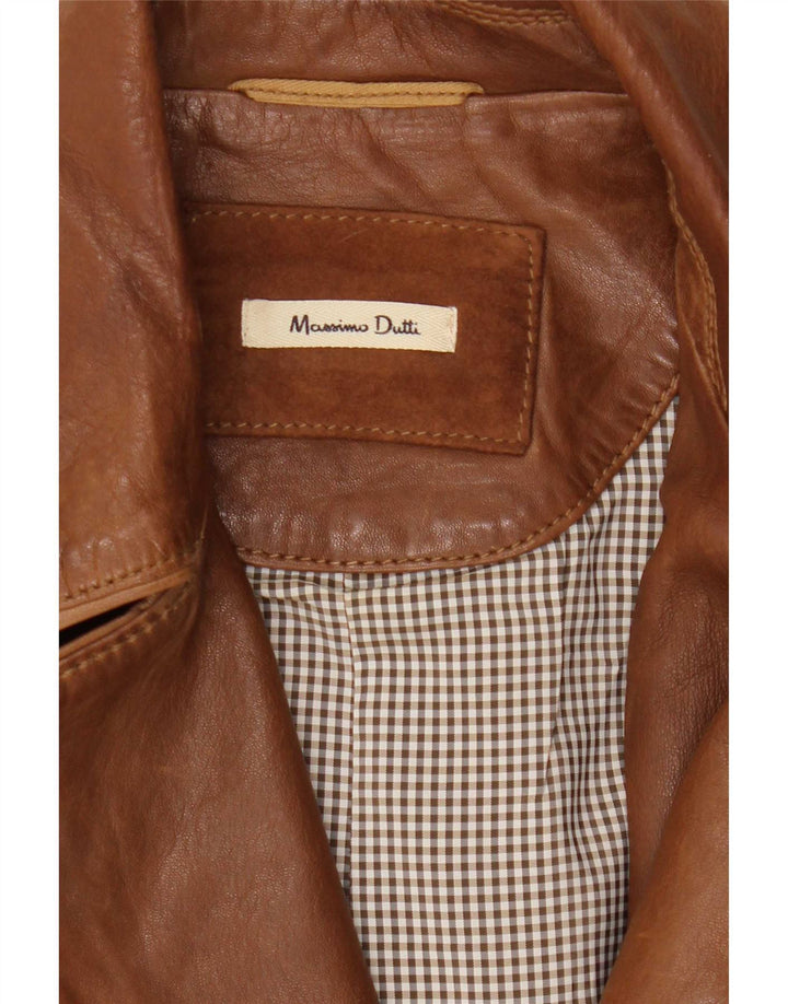 Massimo Dutti Giacca in pelle da motociclista da donna UK 10 Small Marrone