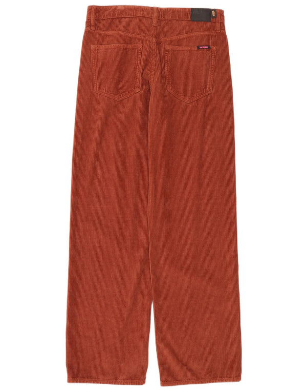 Pantaloni da donna in velluto a coste a gamba larga a vita alta Superdry W28 L32 in cotone marrone