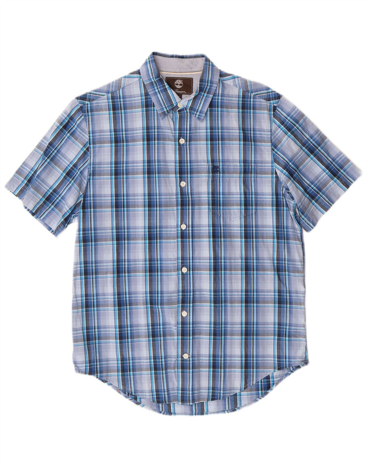 Camicia Timberland da uomo a maniche corte vestibilità regolare piccolo cotone scozzese blu