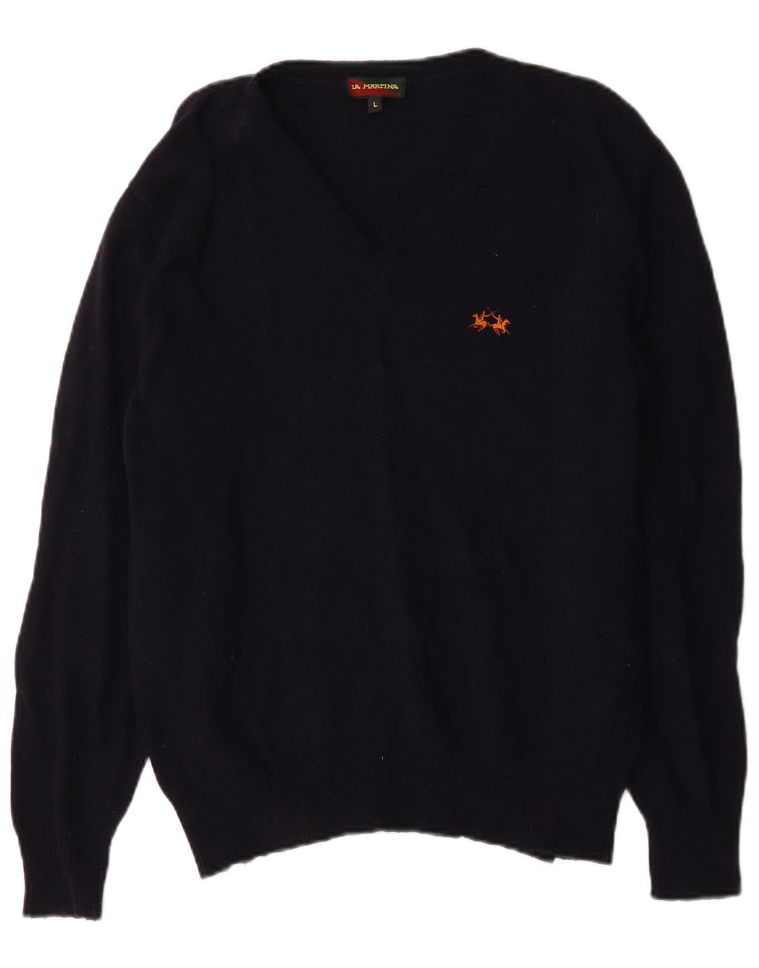 Maglione da uomo con scollo a V La Martina, grande, in lana vergine blu navy