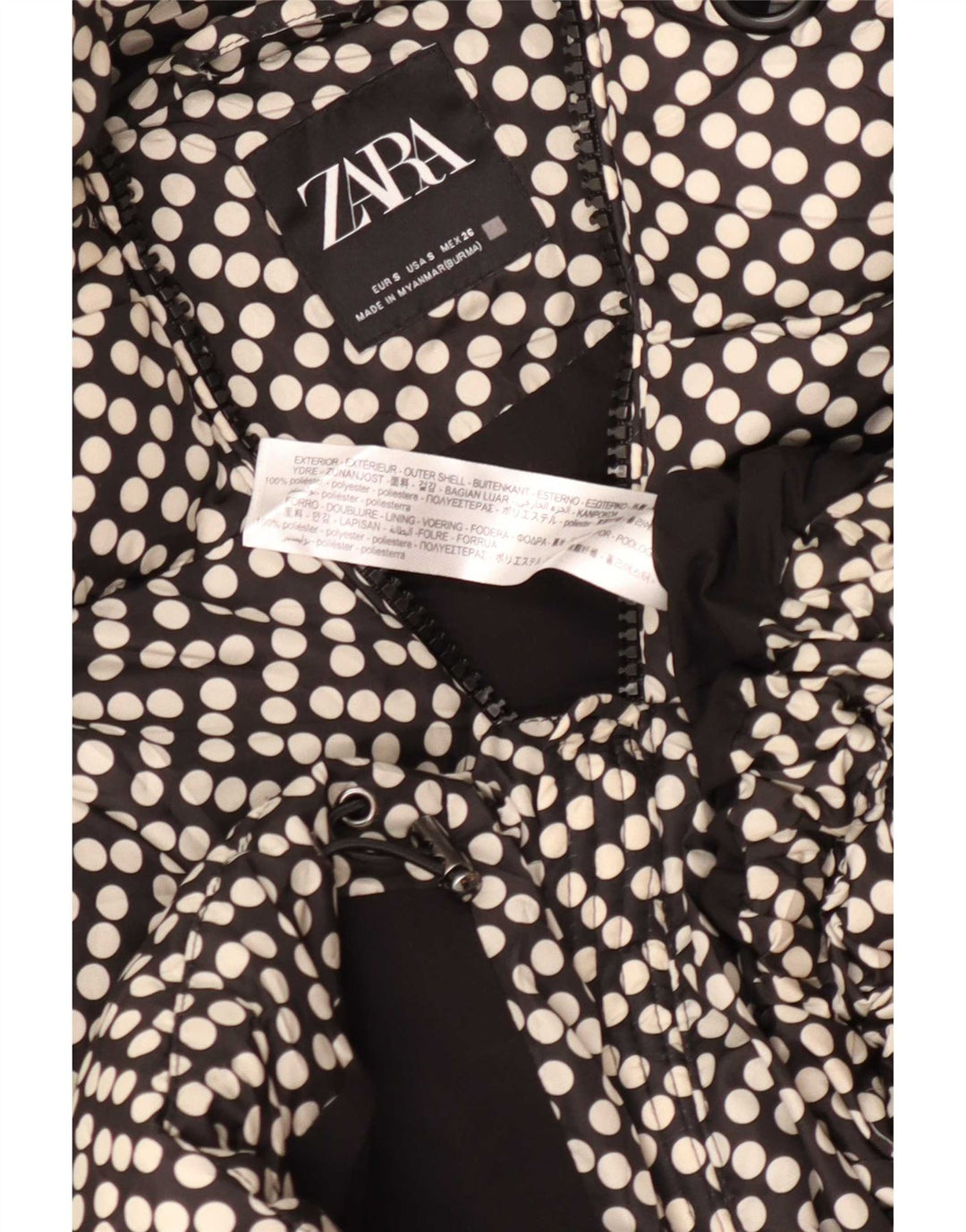 Giacca imbottita oversize con cappuccio da donna Zara UK 10 piccola a pois neri