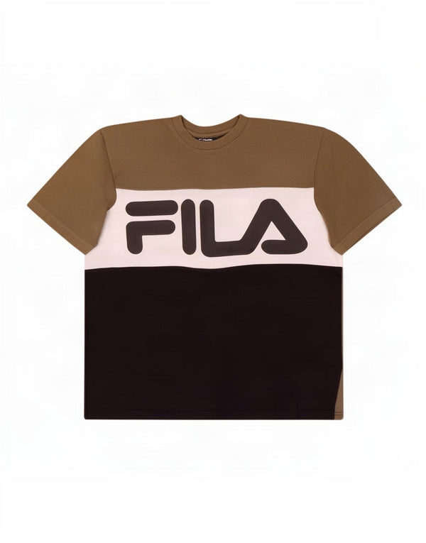 T-shirt grafica da uomo Fila Top Large in cotone color block kaki