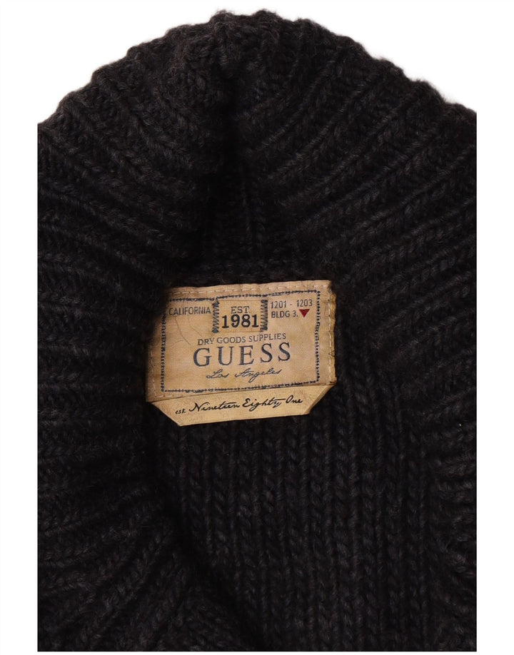 Guess Maglione cardigan da uomo con borsone e bottoni, grande in acrilico nero