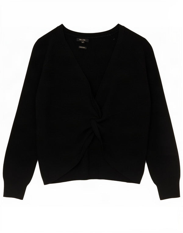 Massimo Dutti Maglione da donna oversize con scollo a V UK 10 piccolo in lana nera