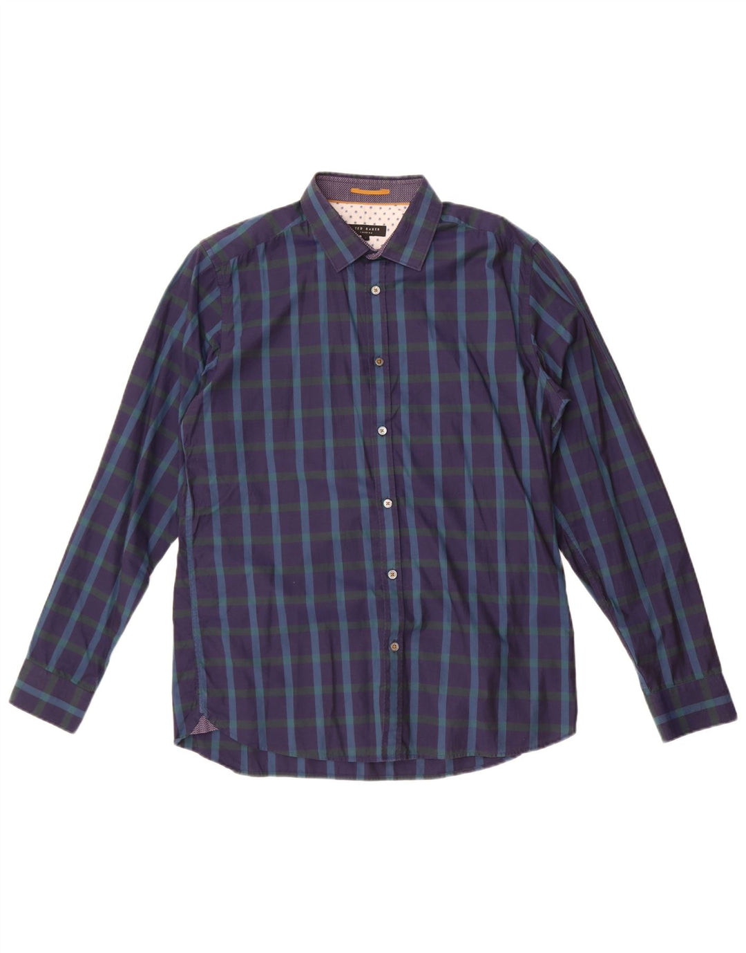 Camicia da uomo Ted Baker taglia 4 grande cotone a quadri blu navy