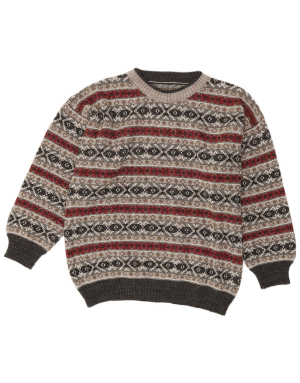 Maglione maglione girocollo da donna vintage UK 16 Large Grey Fair Isle