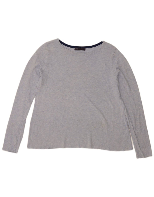 Marks & Spencer Top da donna a maniche lunghe UK 12 Cotone blu medio