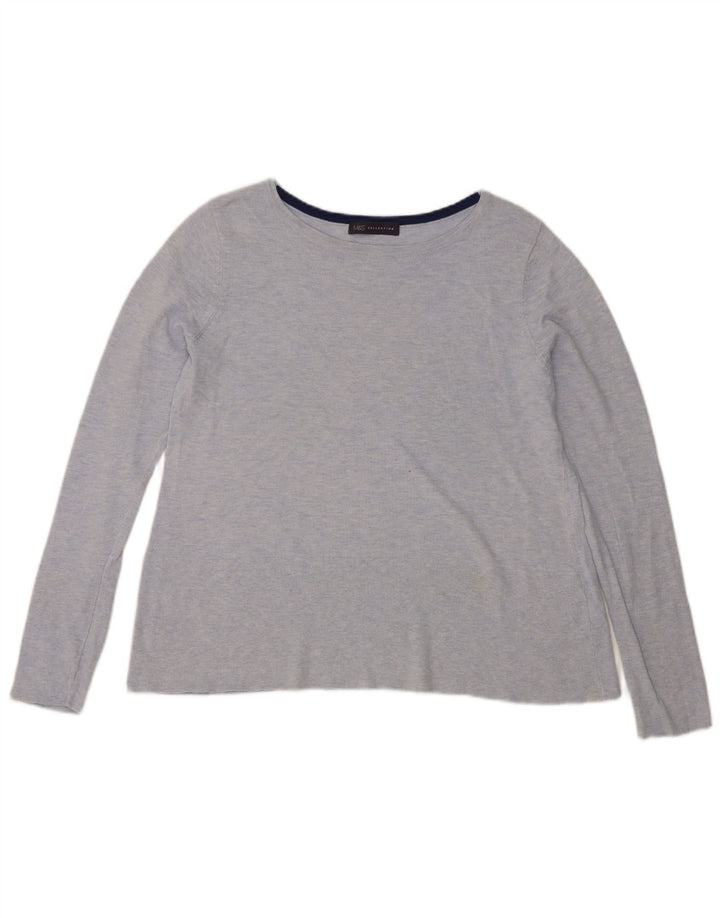 Marks & Spencer Top da donna a maniche lunghe UK 12 Cotone blu medio