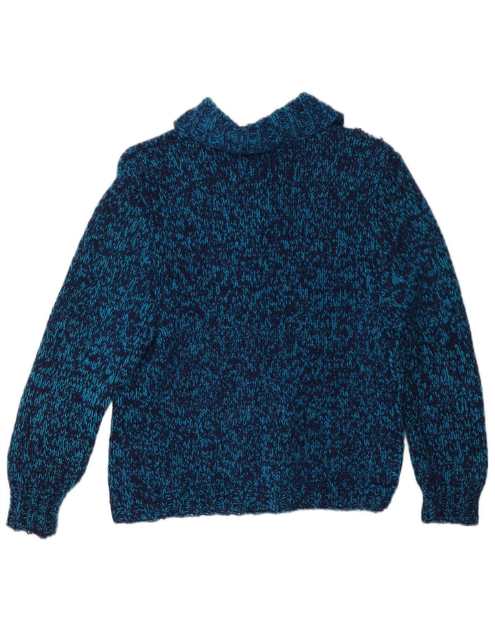 Maglione cardigan da donna vintage UK 12 blu medio screziato