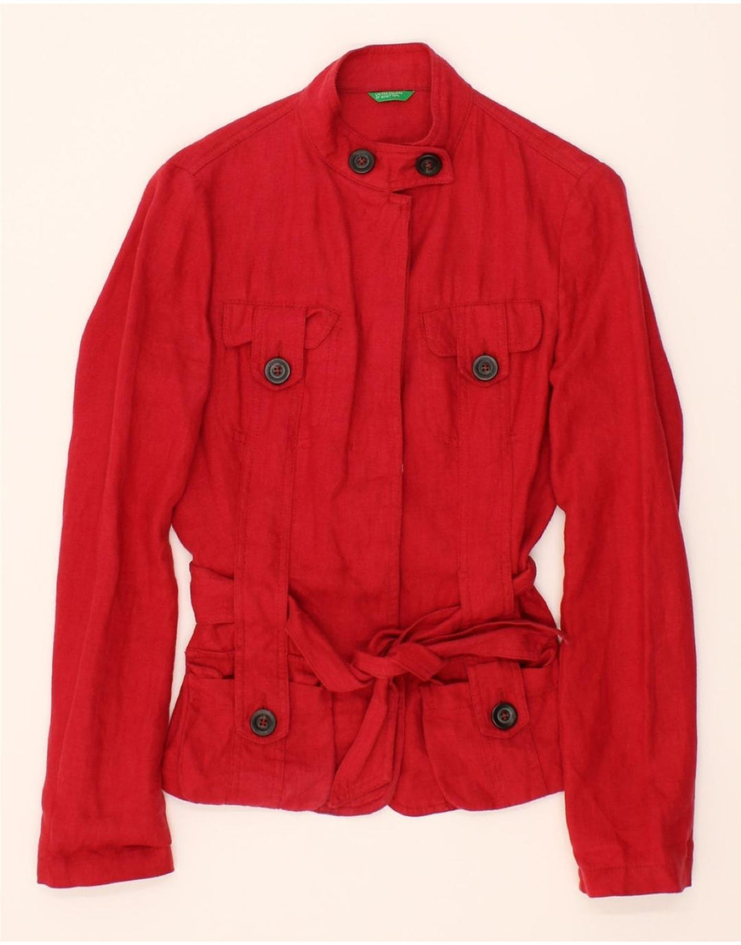 BENETTON Womens Utility Jacket IT 38 XS Red Linen Vintage Benetton and Second-Hand Benetton from Messina Hembry 