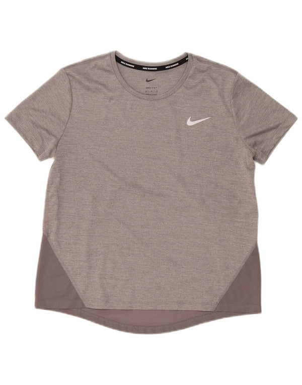 Nike Womens Dri Fit T-Shirt Top UK 14 Medium Grey Colourblock Polyester