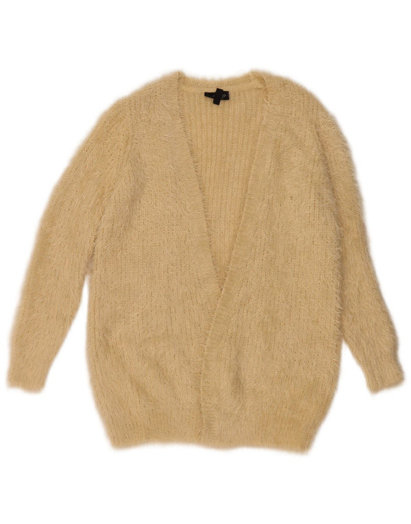 Maglione cardigan aperto da donna Topshop UK 8 piccolo nylon beige