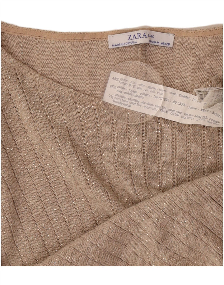 Top corto oversize da donna Zara con maniche a 3/4 UK 14 Cotone screziato beige medio