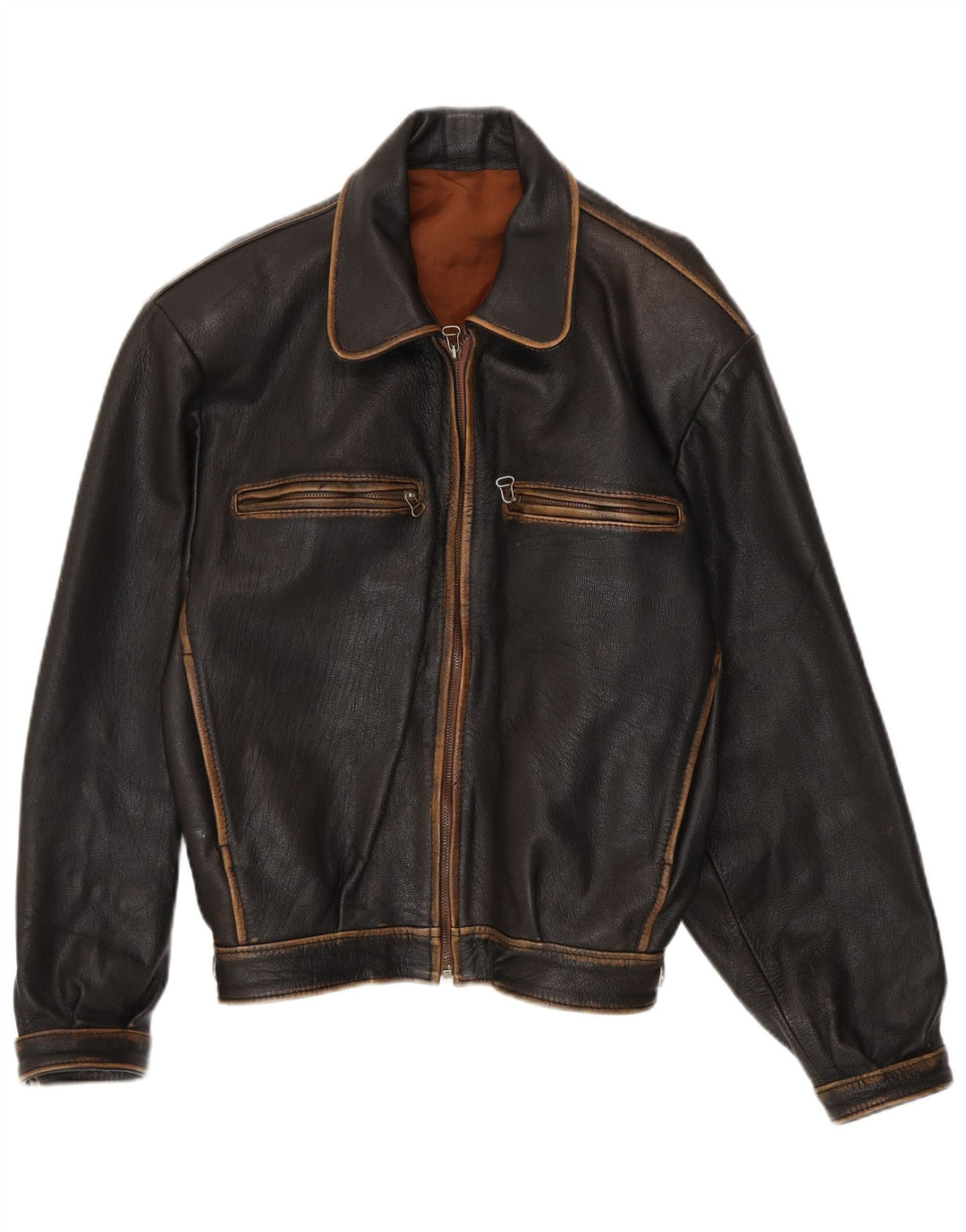 Giacca bomber in pelle vintage da uomo vestibilità ampia UK 38 in pelle nera media