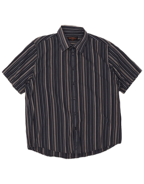 Camicia a maniche corte da uomo Ben Sherman grande in cotone a righe blu navy