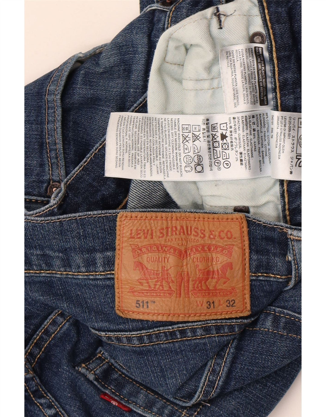 Levi's Uomo 511 Slim Jeans W31 L32 Cotone Blu