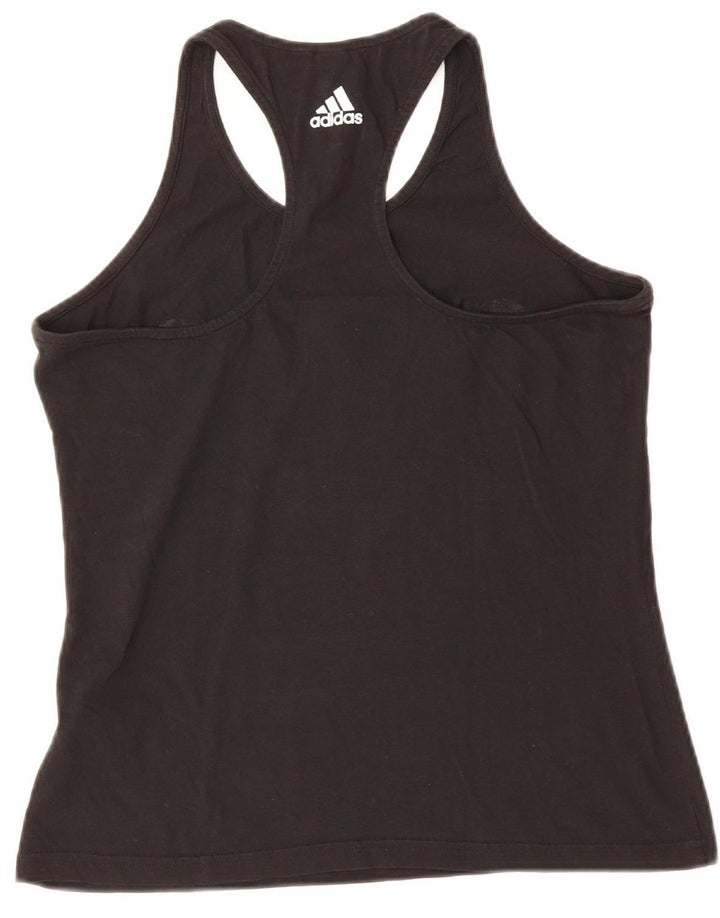 ADIDAS Womens Graphic Vest Top UK 12 Medium Black Cotton