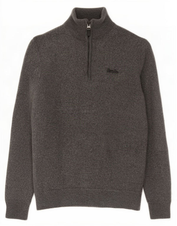 Maglione maglione da donna con zip e collo Superdry UK 12 Lana grigio medio
