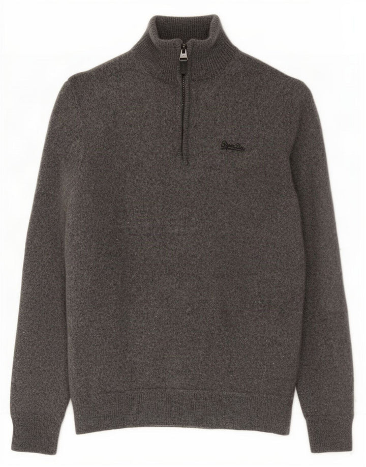 Maglione maglione da donna con zip e collo Superdry UK 12 Lana grigio medio