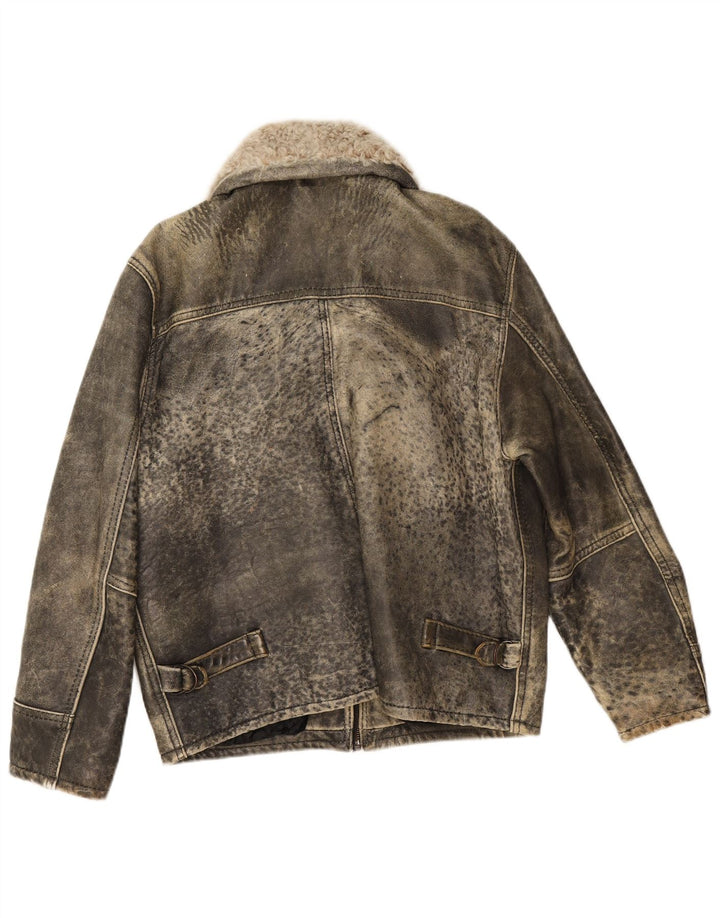 Giacca in pelle vintage da uomo UK 36 piccola pelle grigia