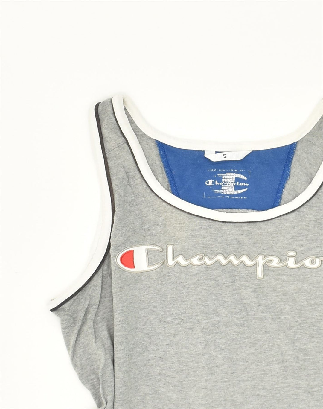 CHAMPION Womens Graphic Vest Top UK 10 Small Grey Cotton | Vintage Champion | Thrift | Second-Hand Champion | Used Clothing | Messina Hembry 