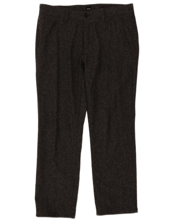 Pantaloni da abito dritti da uomo Hugo Boss W33 L28 lana screziata grigia