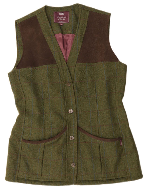 Gilet da donna Musto UK 14 grande lana a quadri kaki