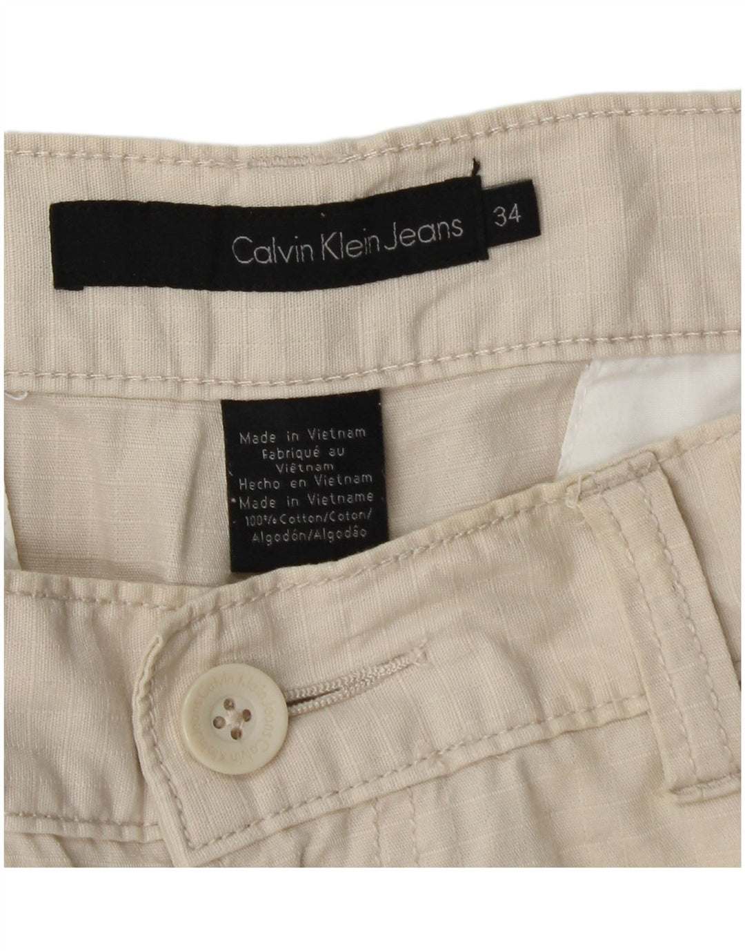 Pantaloncini cargo da uomo Calvin Klein W34 Large in cotone beige