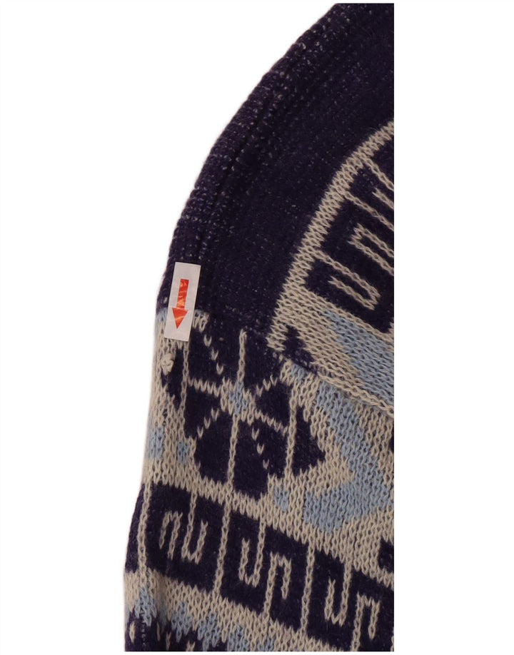 Maglione maglione girocollo da uomo vintage medio blu navy geometrico