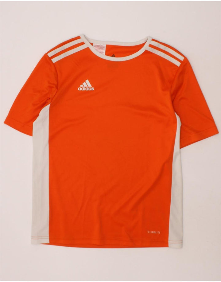 ADIDAS Boys Climalite T-Shirt Top 11-12 Years Orange Colourblock Polyester Vintage Adidas and Second-Hand Adidas from Messina Hembry 