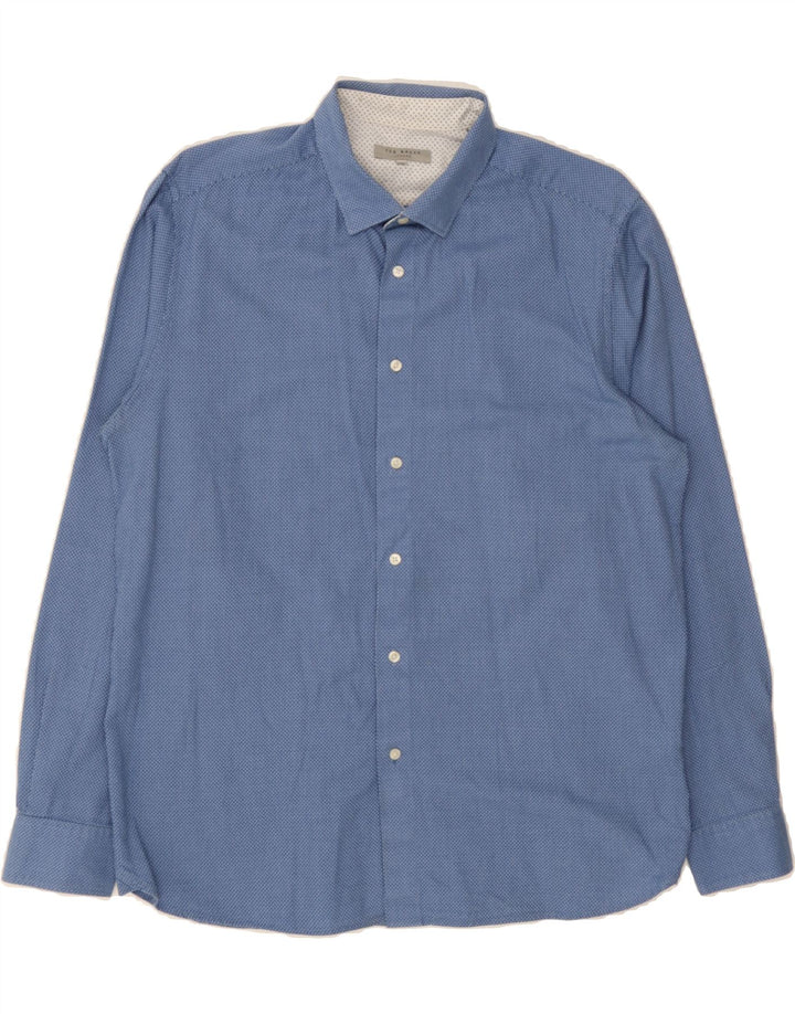 TED BAKER Mens Shirt Size 5 XL Blue Geometric Cotton Vintage Ted Baker and Second-Hand Ted Baker from Messina Hembry 