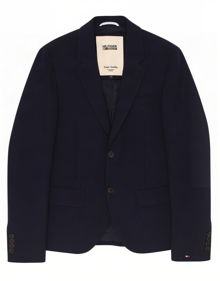 Giacca blazer a 2 bottoni da uomo Tommy Hilfiger UK 38 poliestere medio blu navy