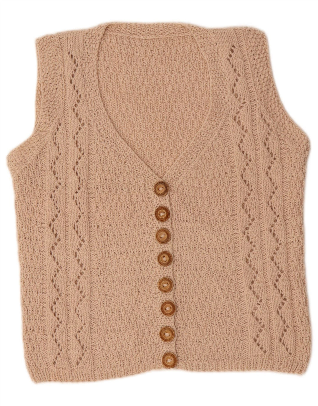 Maglione cardigan senza maniche da donna VINTAGE UK 14 Beige medio