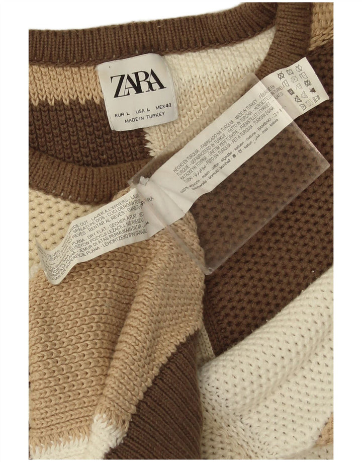 Maglione Zara da uomo con scollo a barchetta, grande, in cotone geometrico multicolore