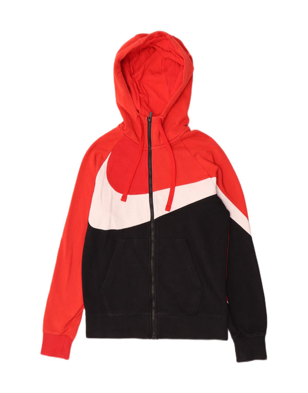 Felpa con cappuccio e zip grafica Nike da uomo, piccola, in cotone color block rosso