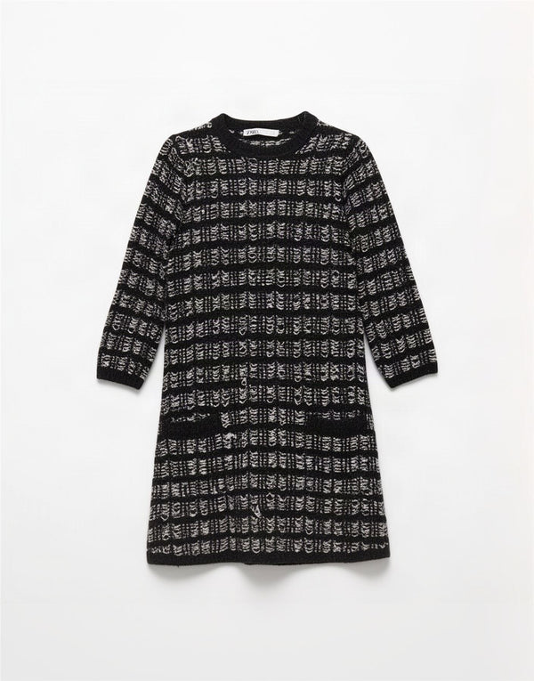 Abito maglione oversize da donna Zara con maniche a 3/4 UK 10 piccoli quadri neri