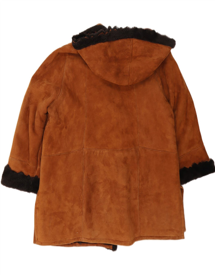 VINTAGE Womens Hooded Oversized Shearling Coat UK 18 XL Brown