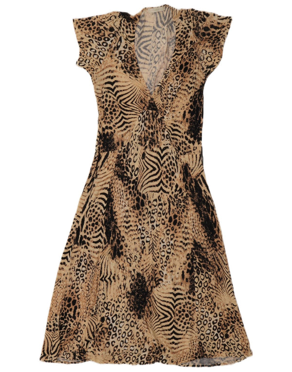 Abito a trapezio da donna Marks & Spencer UK 8 piccola stampa animalier beige