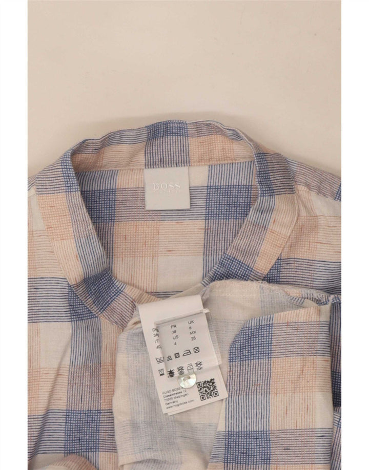 Hugo Boss Camicia oversize da donna con maniche a 3/4 UK 8 Piccolo lino a quadri blu