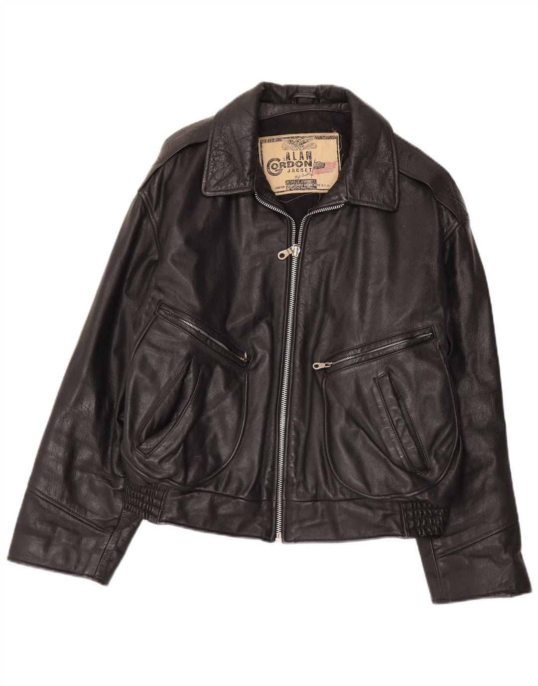 Giubbotto bomber in pelle da uomo Alan Gordon UK 38 medio nero