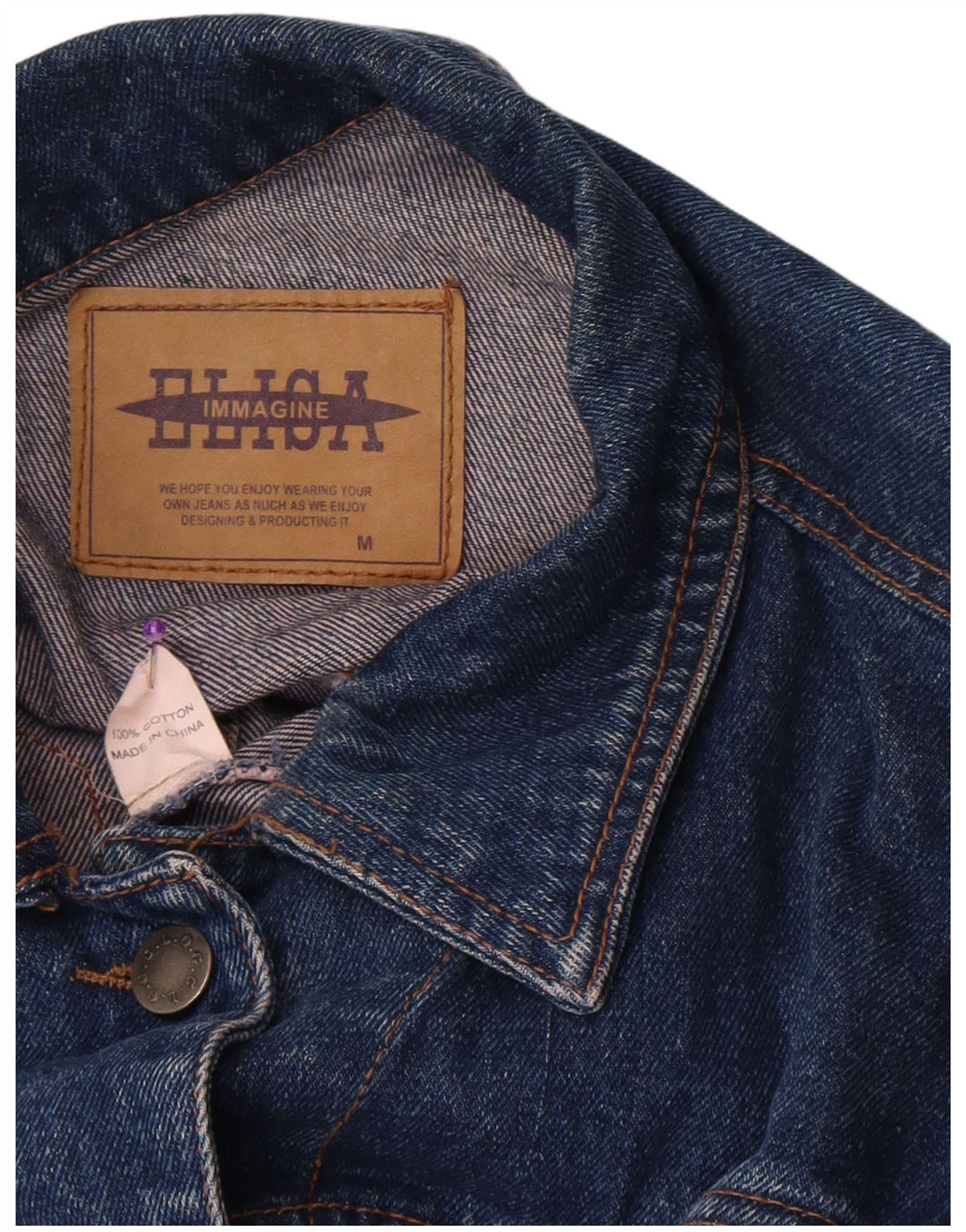 Giacca in denim vintage da donna corta UK 14 cotone blu medio
