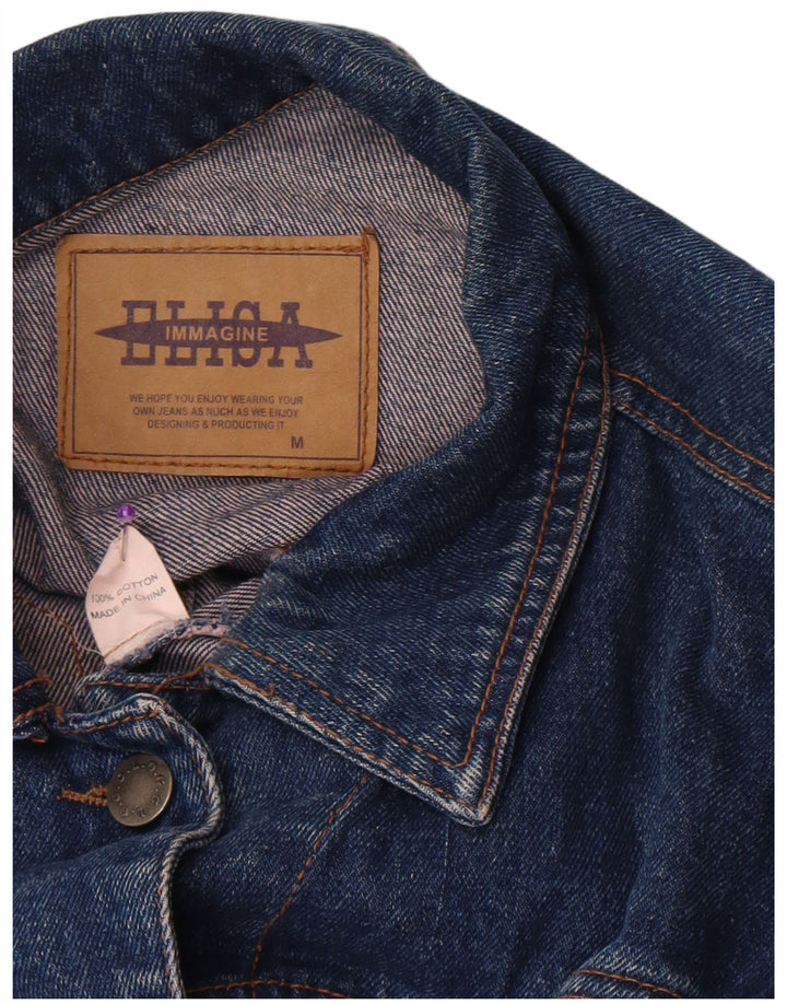 Giacca in denim vintage da donna corta UK 14 cotone blu medio