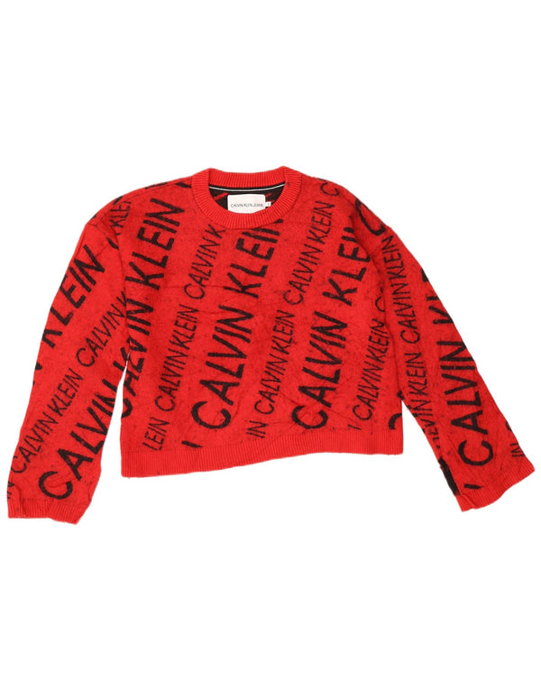 Calvin Klein Jeans maglione da donna girocollo con grafica UK 10 piccolo rosso