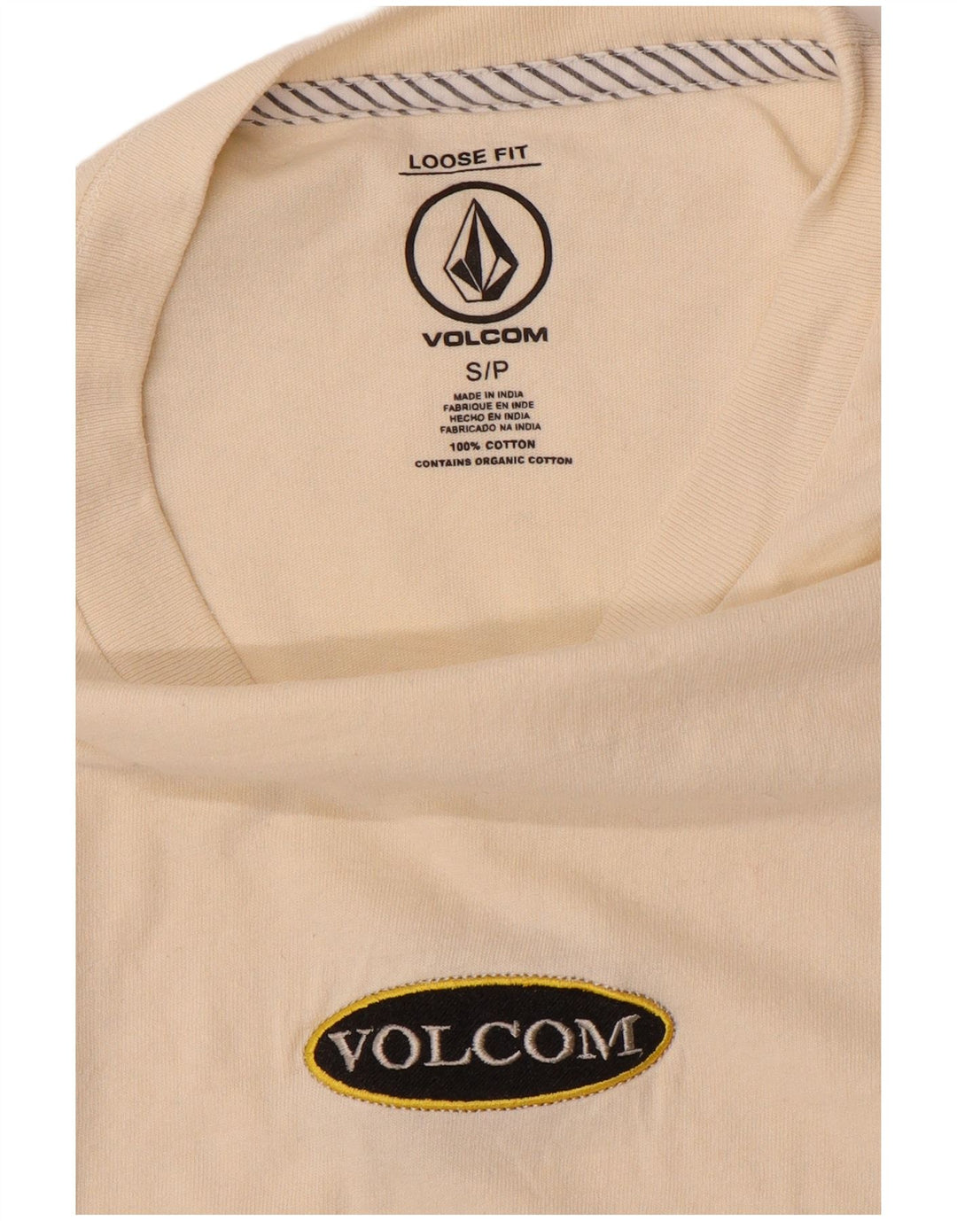 T-shirt da uomo ampia VOLCOM, piccola, in cotone bianco sporco