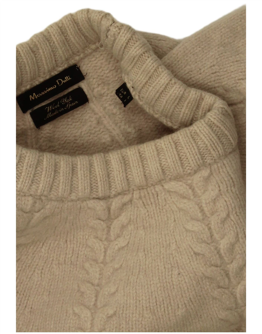 Massimo Dutti Mens Crew Neck Jumper Sweater Large Beige Wool
